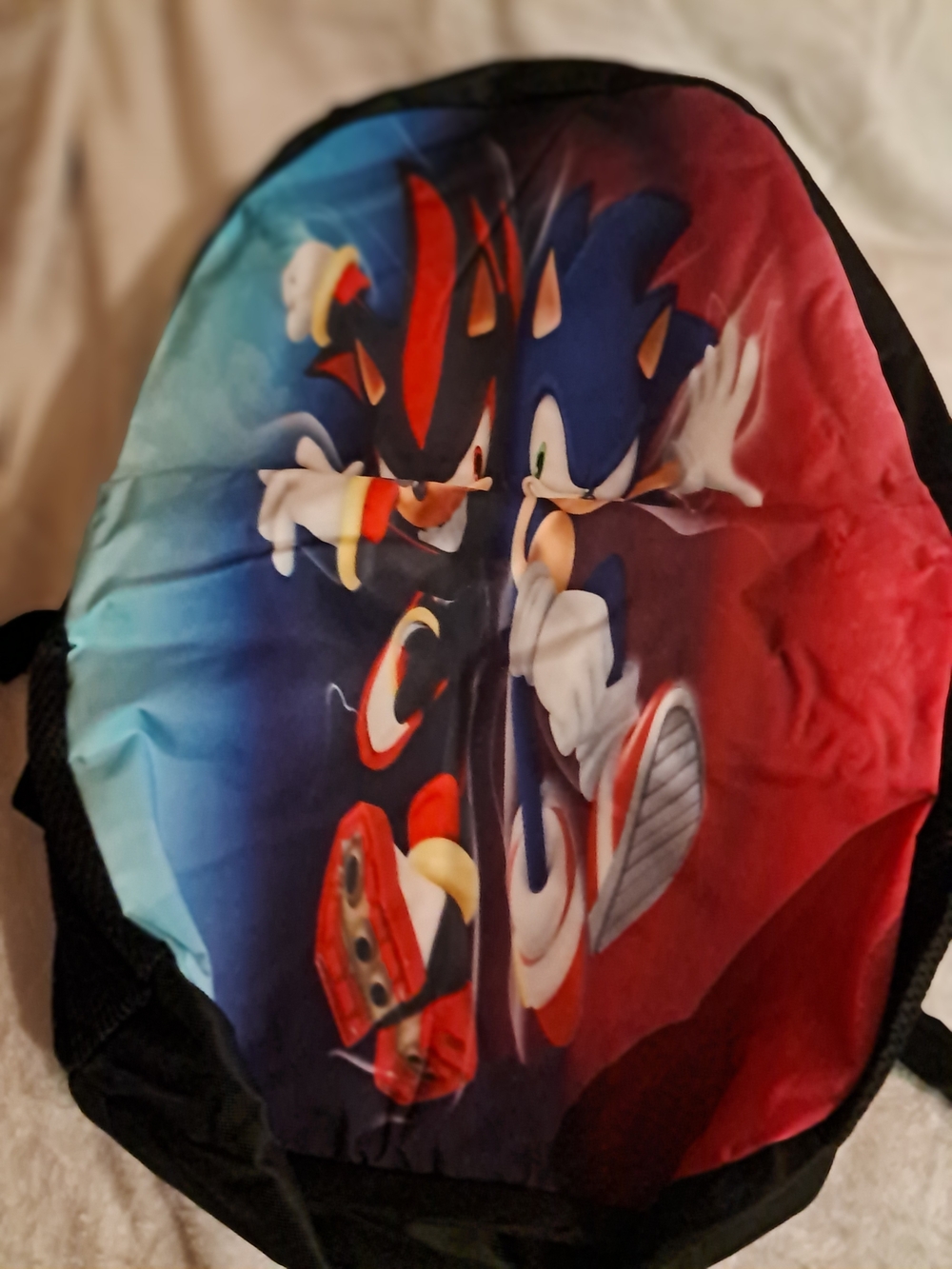 Blue & Red Kids Backpack with Sonic Character Print